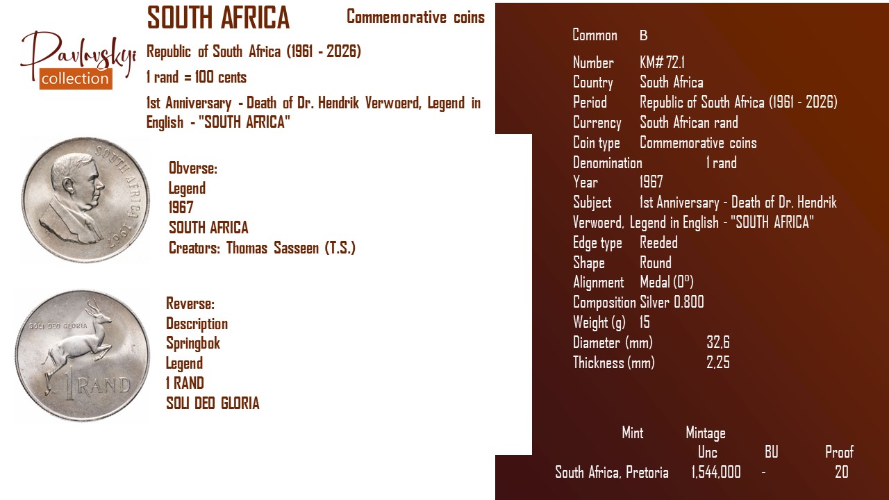 Детальніше про статтю South Africa 1 rand 1967