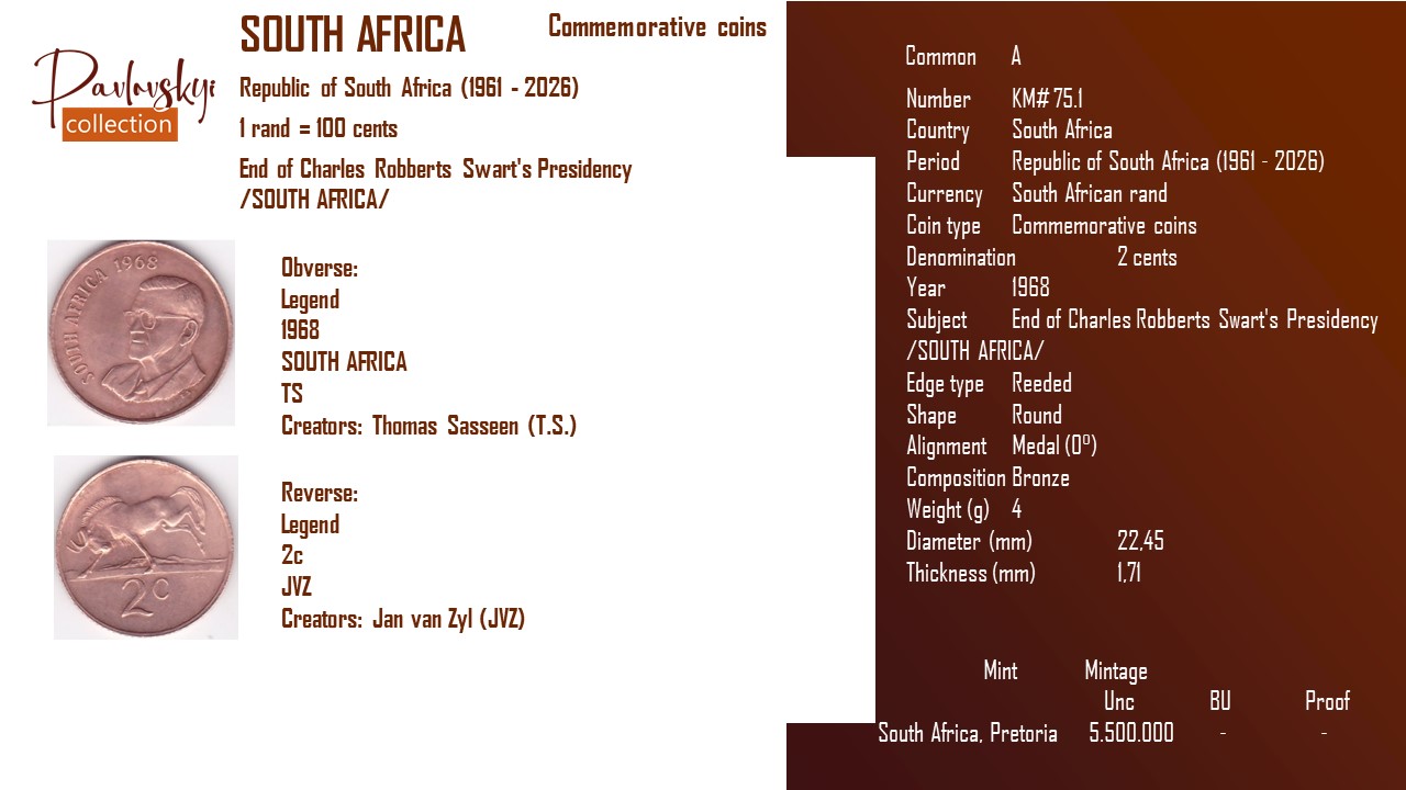 Детальніше про статтю South Africa 2 cents 1968