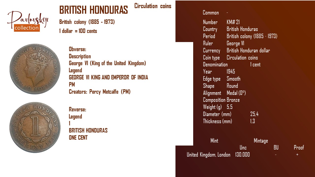 Детальніше про статтю British Honduras 1 cent 1945