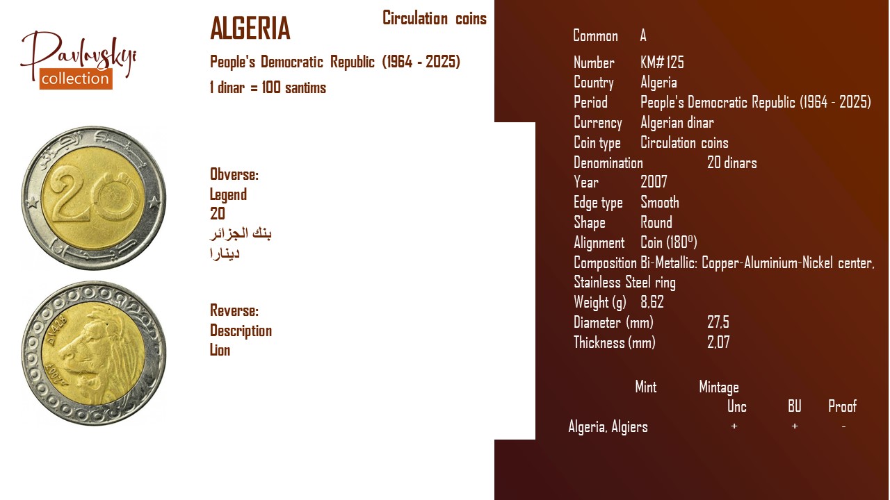Детальніше про статтю Algeria 20 dinars 2007