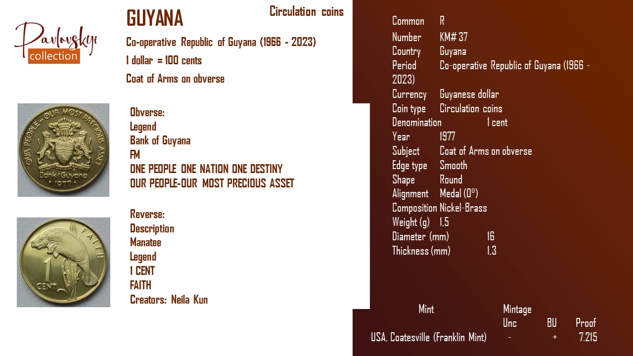 Детальніше про статтю Guyana 1 cent 1977