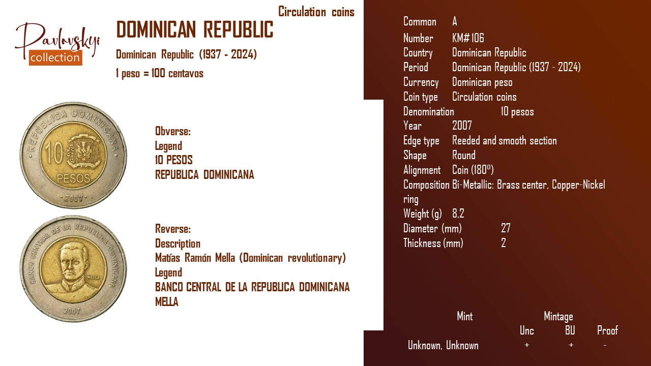 Детальніше про статтю Dominican Republic 10 pesos 2007