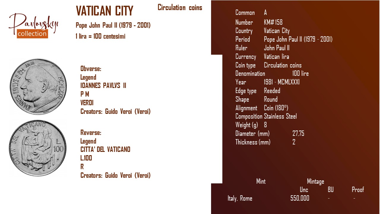 Ви зараз переглядаєте Vatican City 100 lire 1981 – MCMLXXXI