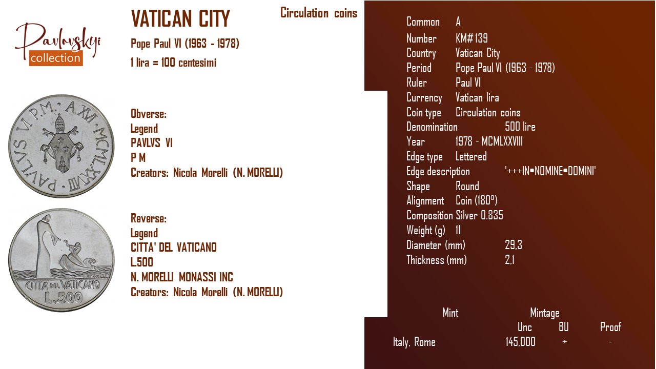 Детальніше про статтю Vatican City 500 lire 1978 – MCMLXXVIII