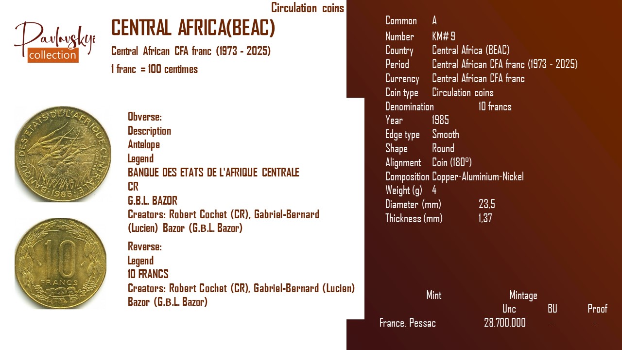 Детальніше про статтю Central Africa (BEAC) 10 francs 1985