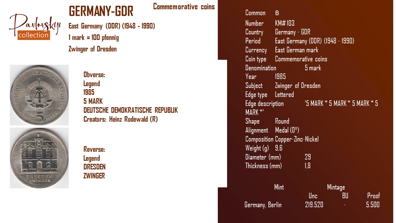 Ви зараз переглядаєте Germany – GDR 5 mark 1985