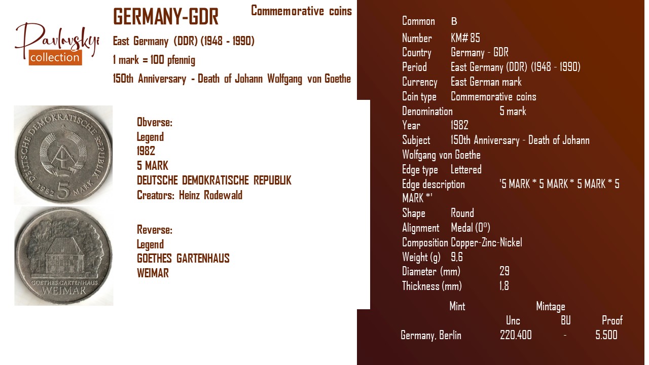 Ви зараз переглядаєте Germany – GDR 5 mark 1982