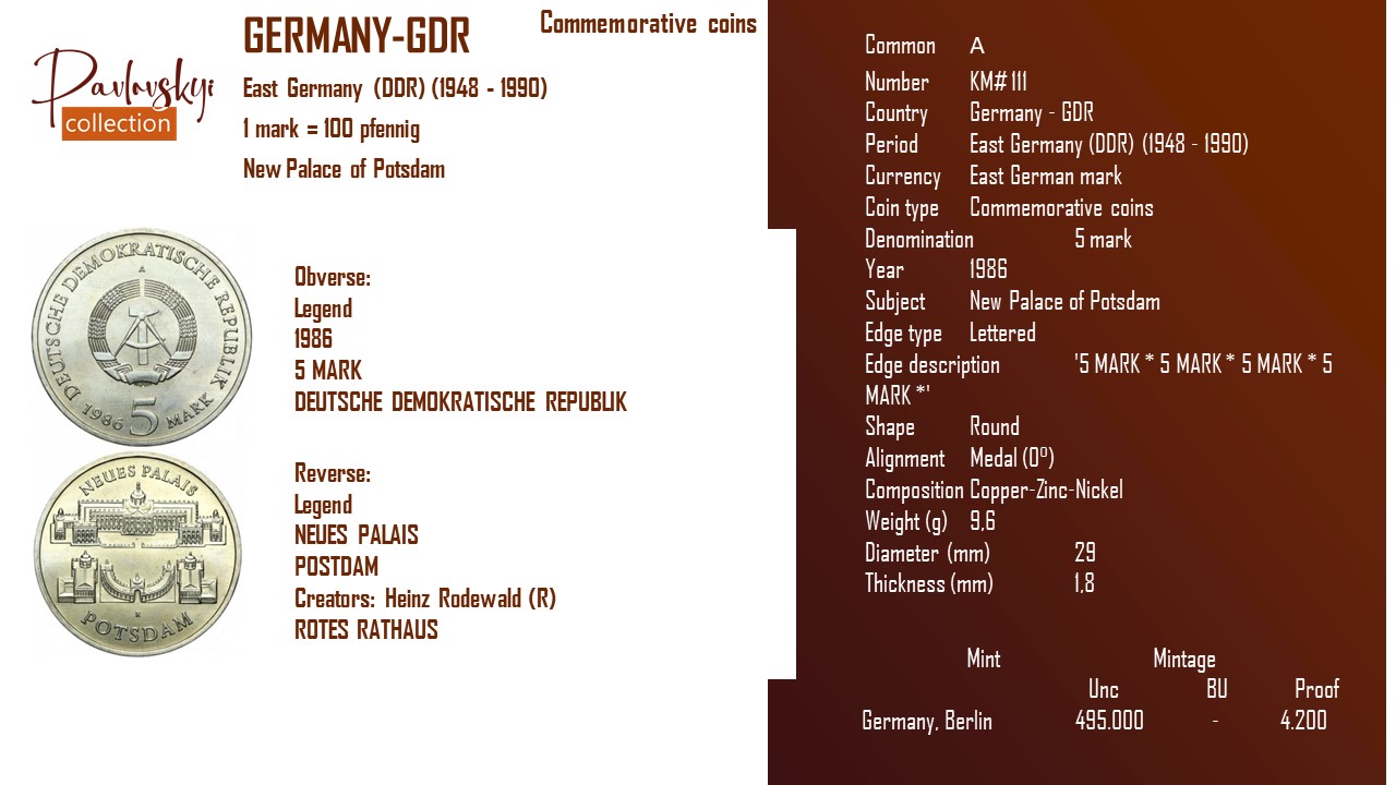 Детальніше про статтю Germany – GDR 5 mark 1986