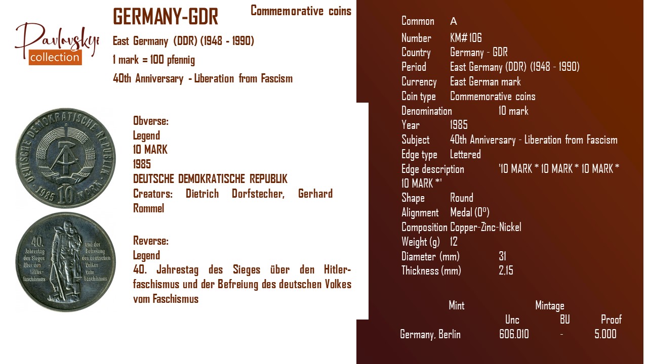 Детальніше про статтю Germany – GDR 10 mark 1985