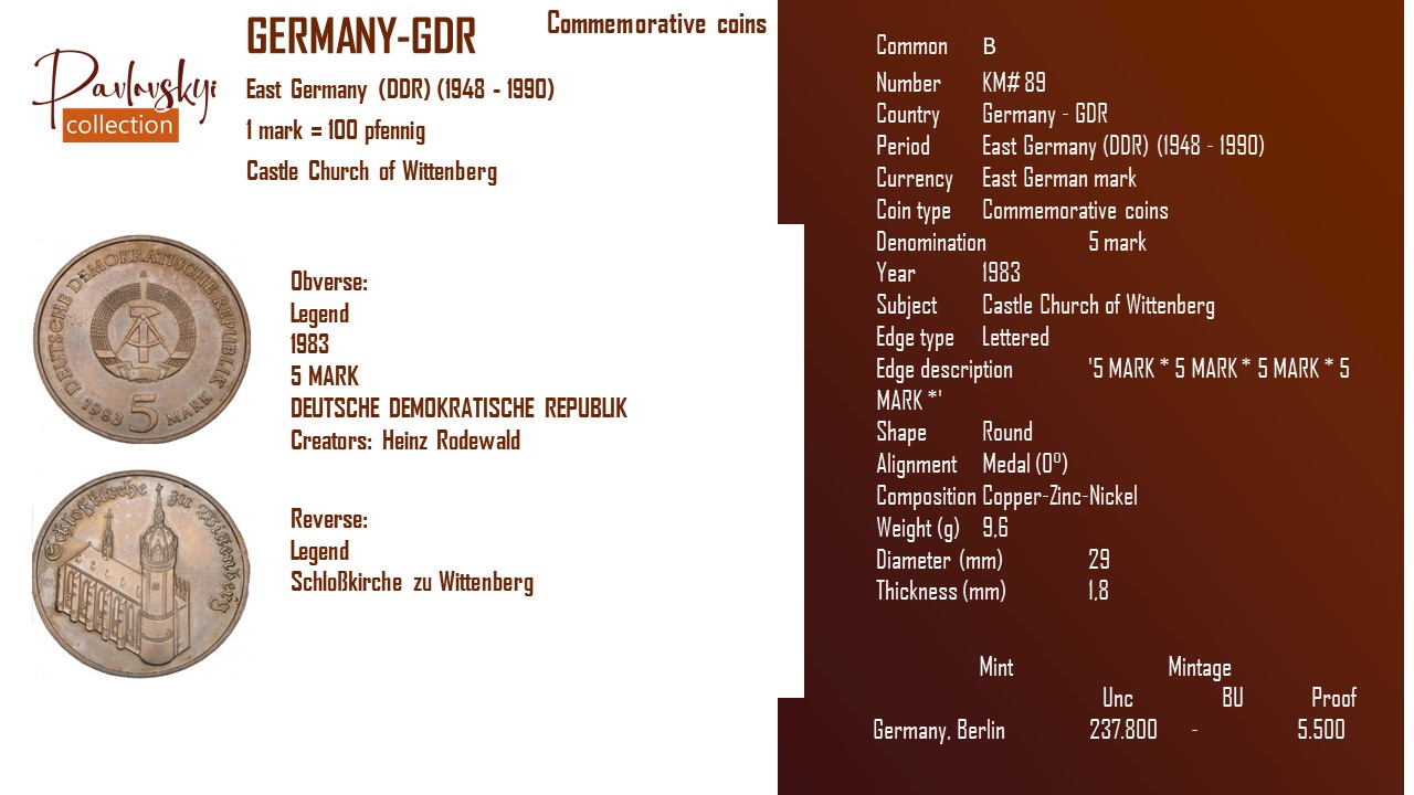 Ви зараз переглядаєте Germany – GDR 5 mark 1983