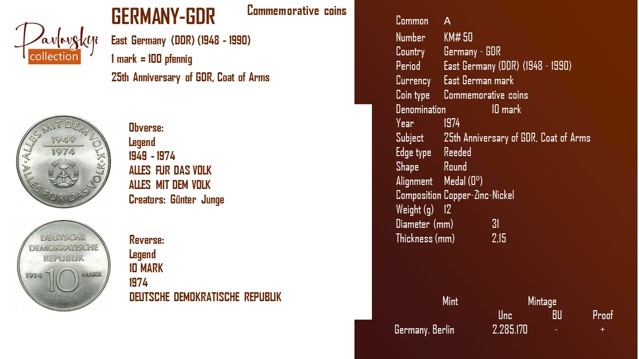 Детальніше про статтю Germany – GDR 10 mark 1974