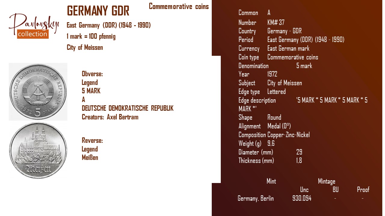Ви зараз переглядаєте Germany – GDR 5 mark 1972