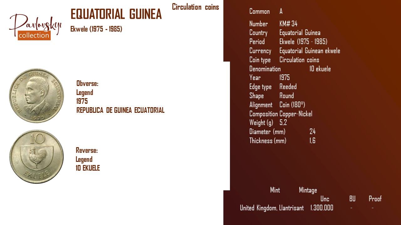 Детальніше про статтю Equatorial Guinea 10 ekuele 1975