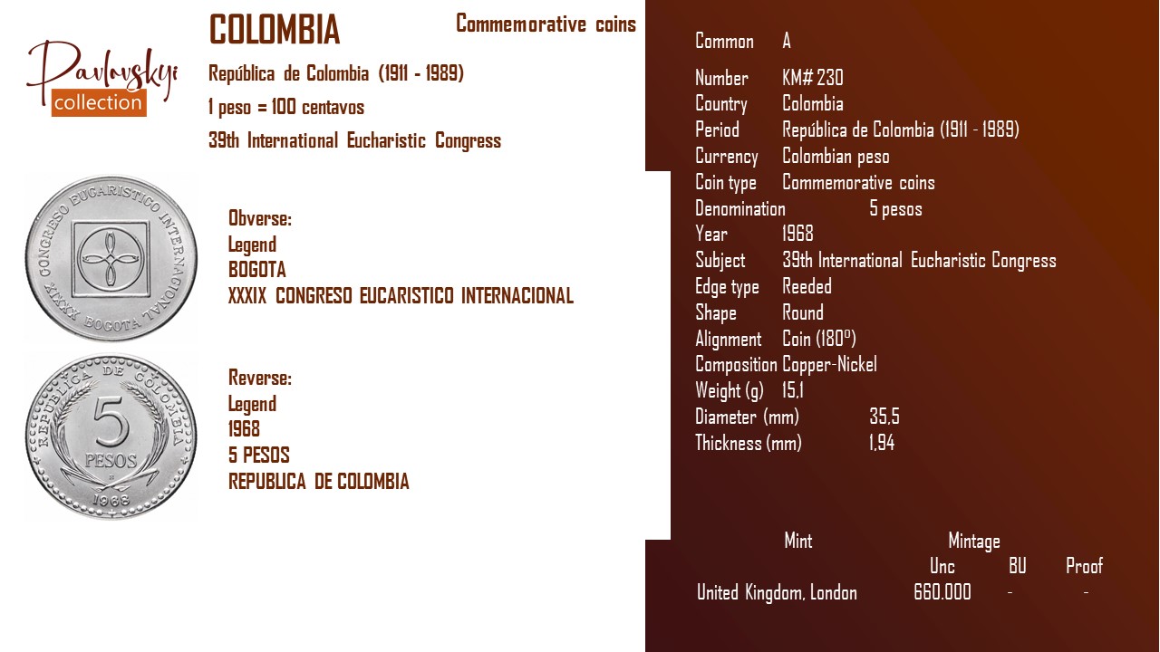 Детальніше про статтю Colombia 5 pesos 1968