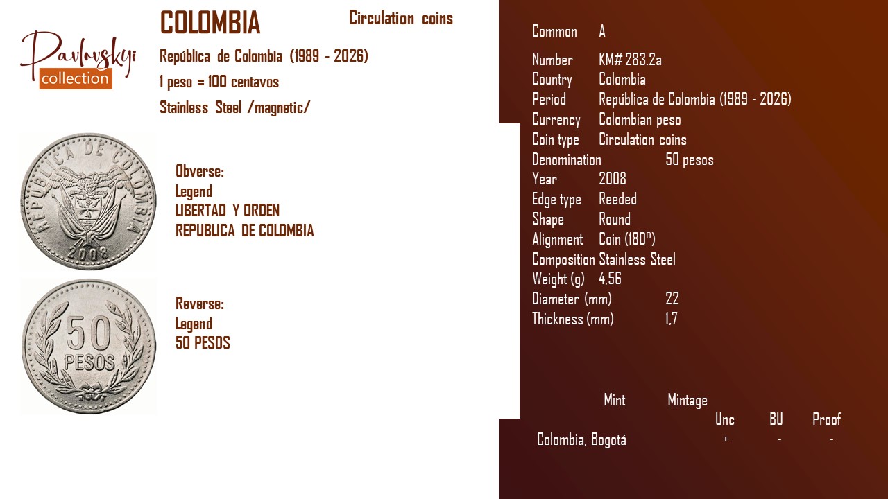 Детальніше про статтю Colombia 50 pesos 2008