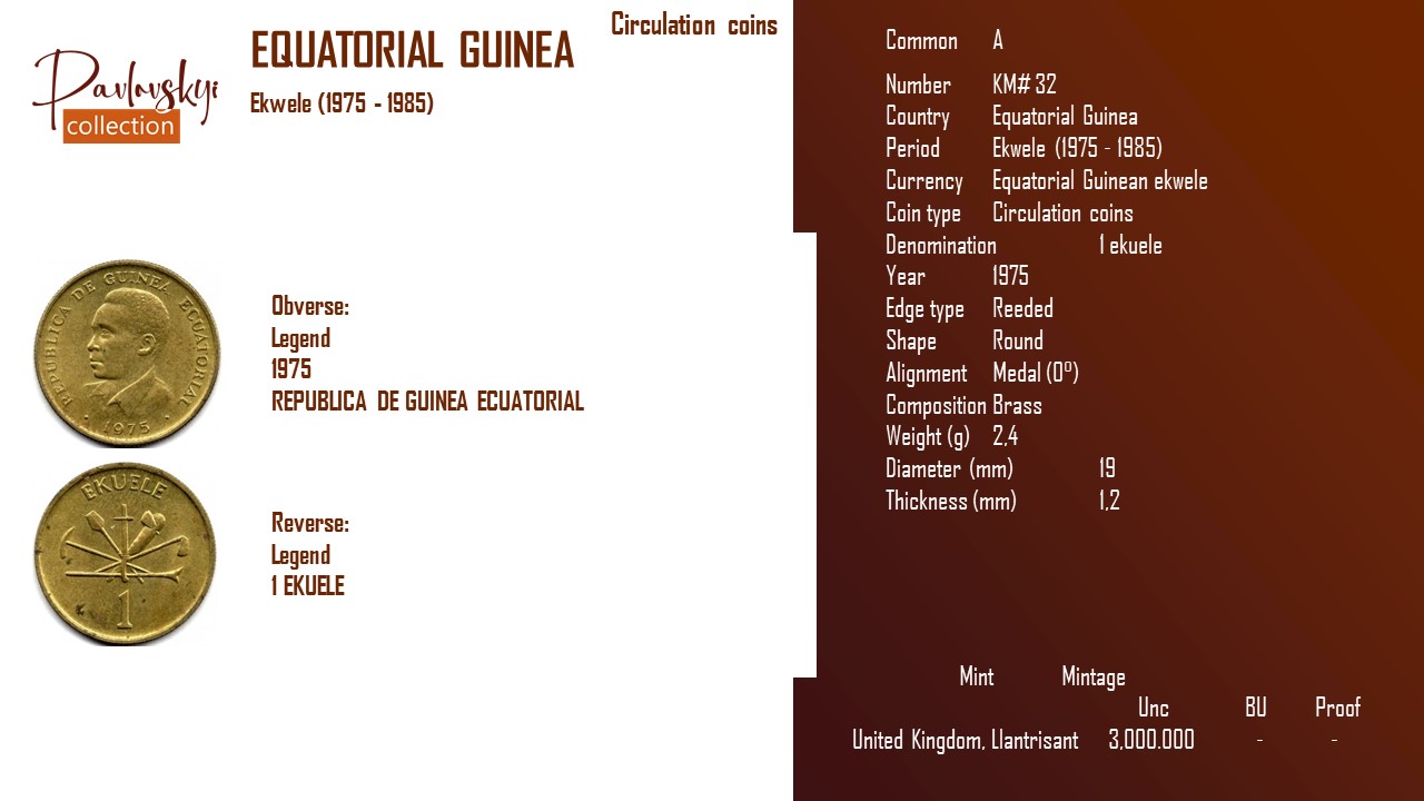 Ви зараз переглядаєте Equatorial Guinea 1 ekuele 1975