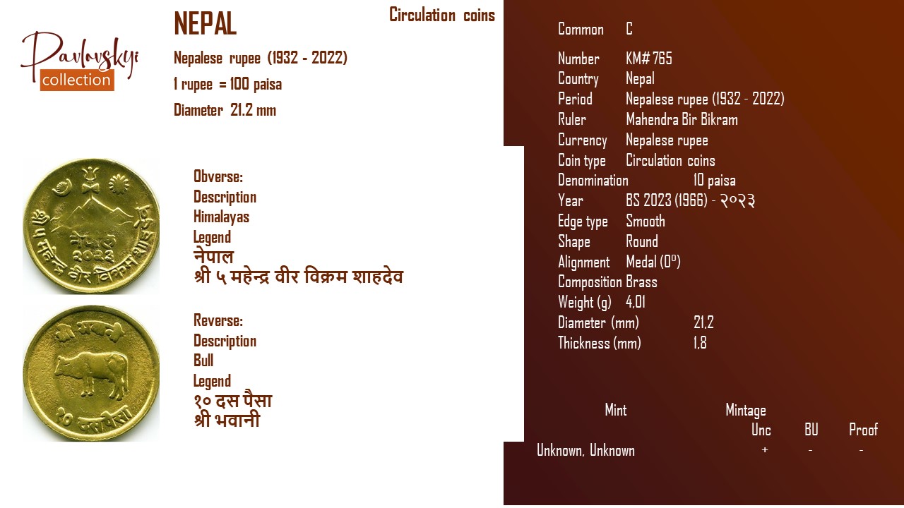 Ви зараз переглядаєте Nepal 10 paisa BS 2023 (1966) – २०२३