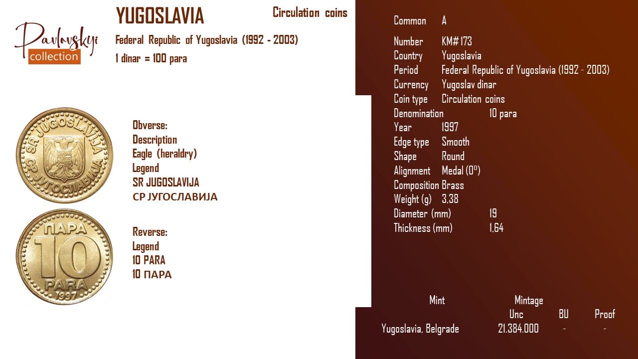 Детальніше про статтю Yugoslavia 10 para 1997
