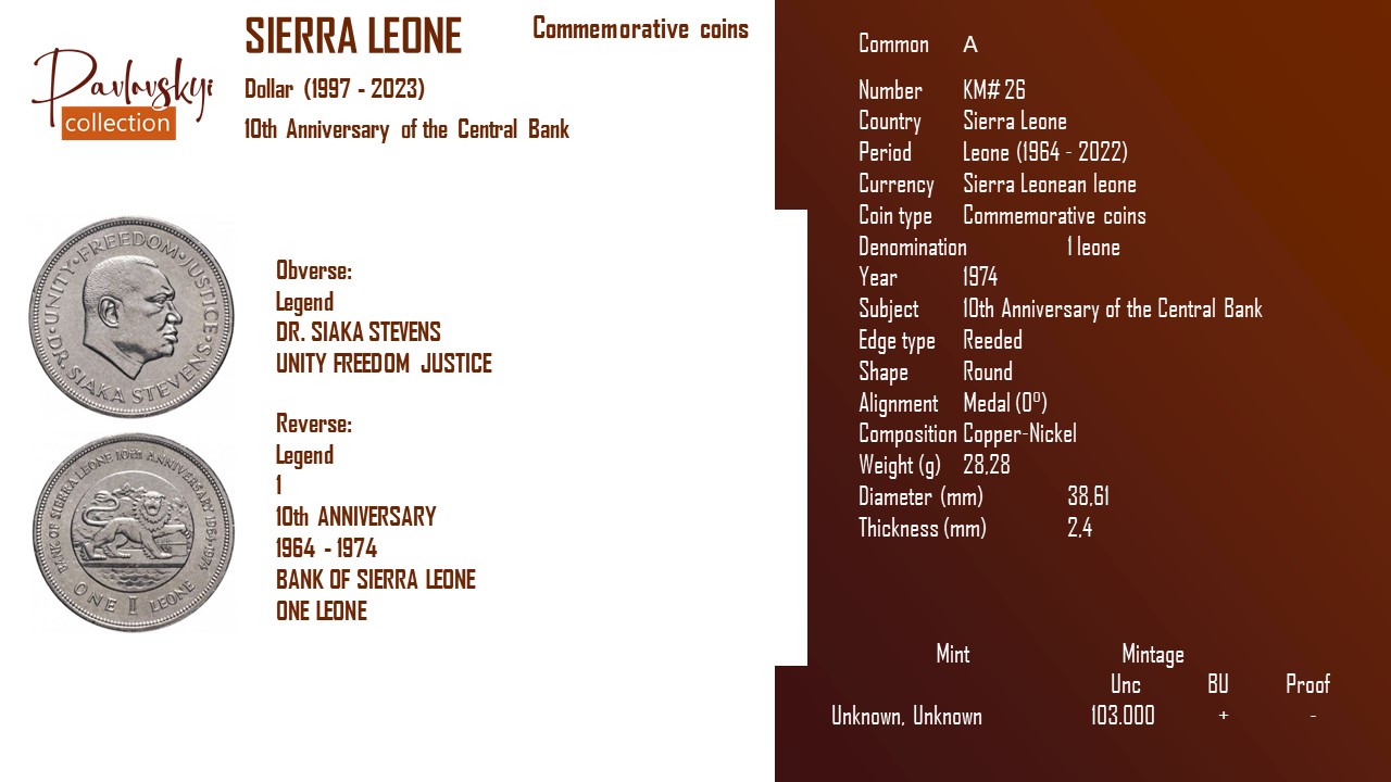 Ви зараз переглядаєте Sierra Leone 1 leone 1974