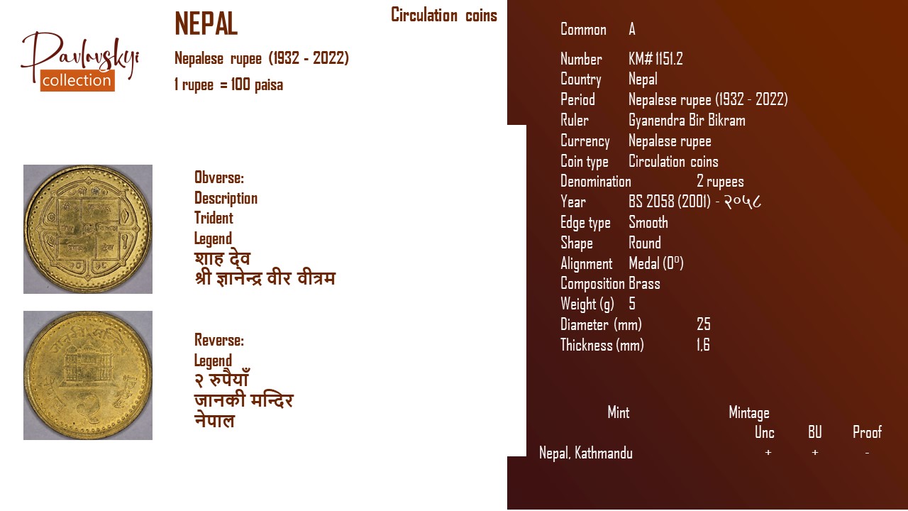 Ви зараз переглядаєте Nepal 2 rupees BS 2058 (2001) – २०५८