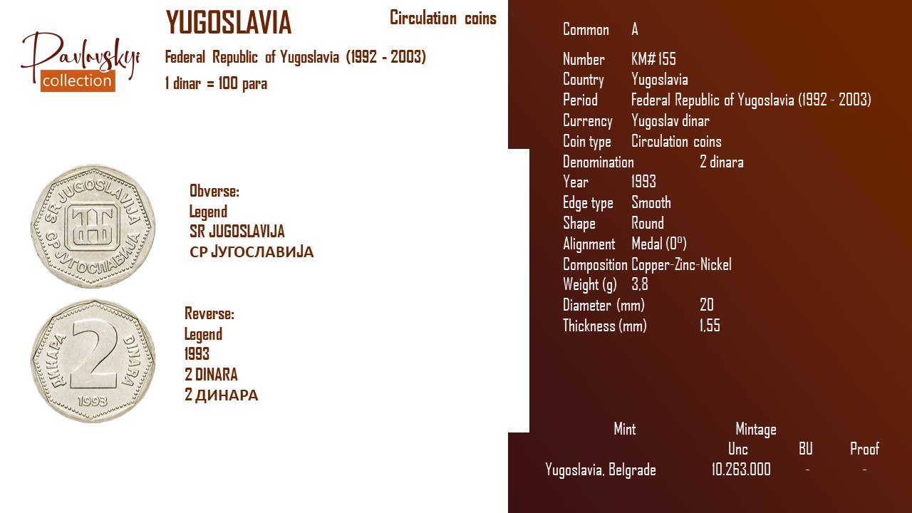 Детальніше про статтю Yugoslavia 2 dinara 1993