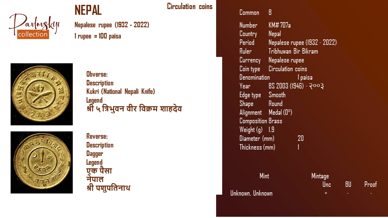 Ви зараз переглядаєте Nepal 1 paisa BS 2003 (1946) – २००३